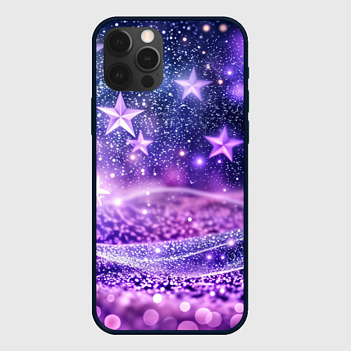 Чехол iPhone 12 Pro Max Абстрактные звезды в фиолетовых искрах / 3D-Черный – фото 1