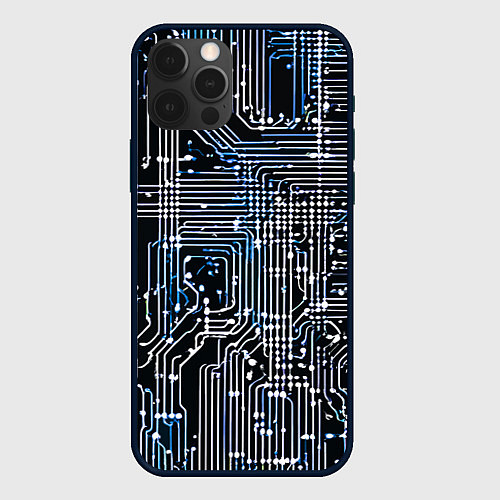 Чехол iPhone 12 Pro Max Киберпанк схемы белые и синие / 3D-Черный – фото 1