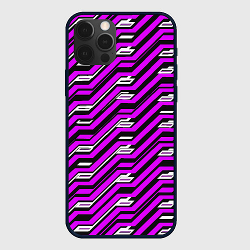 Чехол iPhone 12 Pro Max Киберпанк узор фиолетовый и чёрный / 3D-Черный – фото 1