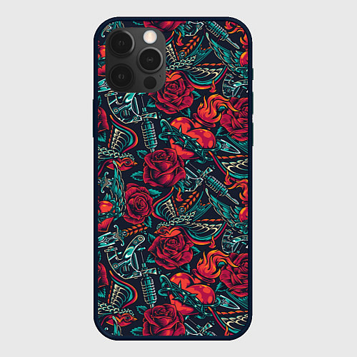 Чехол iPhone 12 Pro Max Старинные флэш татуировки / 3D-Черный – фото 1
