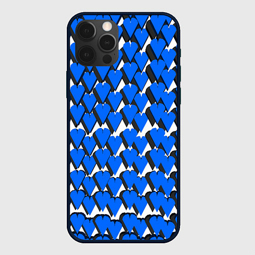 Чехол iPhone 12 Pro Max Синие сердечки на белом фоне / 3D-Черный – фото 1