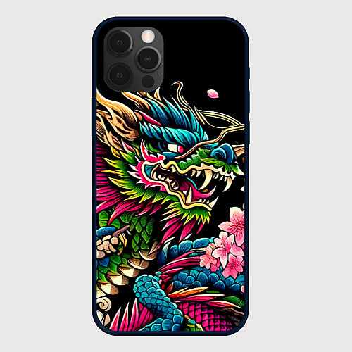 Чехол iPhone 12 Pro Max Irezumi - Japanese dragon ai art / 3D-Черный – фото 1