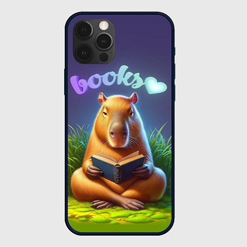 Чехол iPhone 12 Pro Max Капибара любит книги / 3D-Черный – фото 1