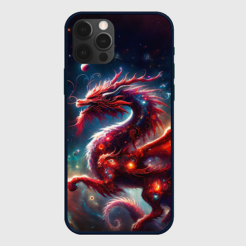 Чехол iPhone 12 Pro Max Красный космический дракон / 3D-Черный – фото 1