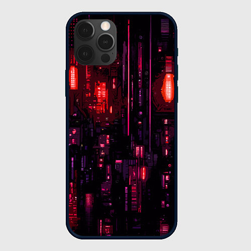 Чехол iPhone 12 Pro Max Киберпанк светящиеся красные элементы / 3D-Черный – фото 1