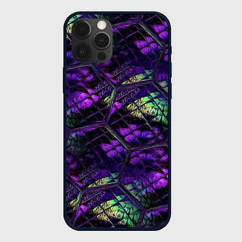 Чехол iPhone 12 Pro Max Бабочки в фиолетовом креативном узоре / 3D-Черный – фото 1