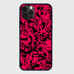 Чехол iPhone 12 Pro Max Пятнистый яркий чёрно-розовый