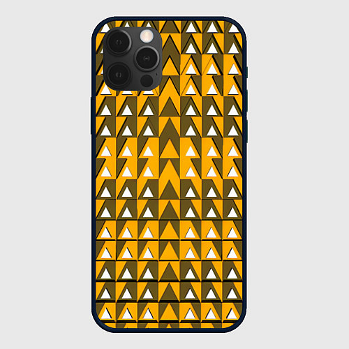 Чехол iPhone 12 Pro Max Узор из треугольников жёлтый / 3D-Черный – фото 1