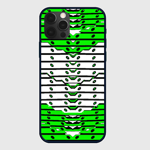 Чехол iPhone 12 Pro Max Зелёно-белая техно броня / 3D-Черный – фото 1