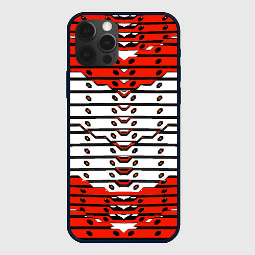 Чехол iPhone 12 Pro Max Красно-белая техно броня / 3D-Черный – фото 1