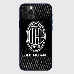 Чехол для iPhone 12 Pro Max AC Milan с потертостями на темном фоне, цвет: 3D-черный