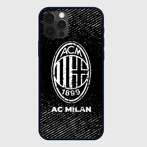 Чехол iPhone 12 Pro Max AC Milan с потертостями на темном фоне / 3D-Черный – фото 1