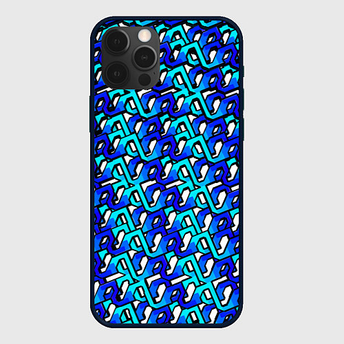 Чехол iPhone 12 Pro Max Синий узор и чёрная обводка / 3D-Черный – фото 1