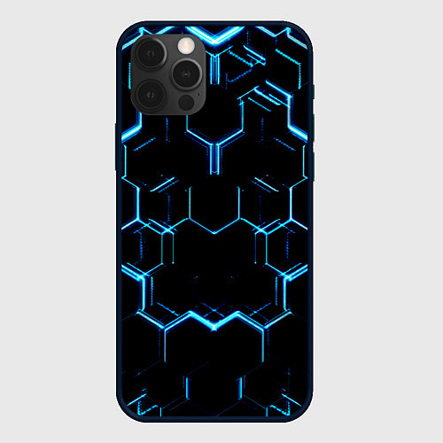 Чехол iPhone 12 Pro Max Киберпанк неон синий / 3D-Черный – фото 1