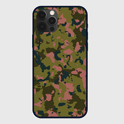 Чехол для iPhone 12 Pro Max Камуфляжный паттерн зеленый с розовыми пятнами, цвет: 3D-черный