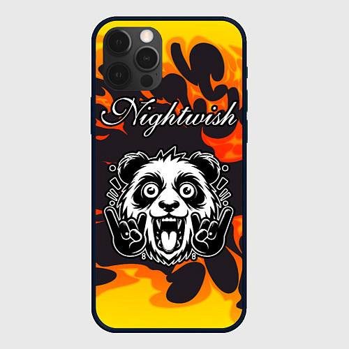 Чехол iPhone 12 Pro Max Nightwish рок панда и огонь / 3D-Черный – фото 1