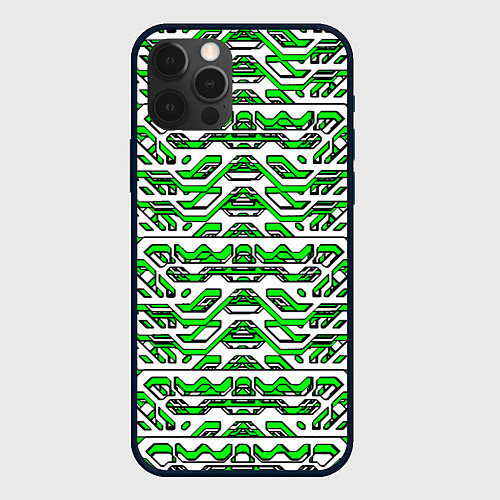Чехол iPhone 12 Pro Max Техно броня зелёно-белая / 3D-Черный – фото 1