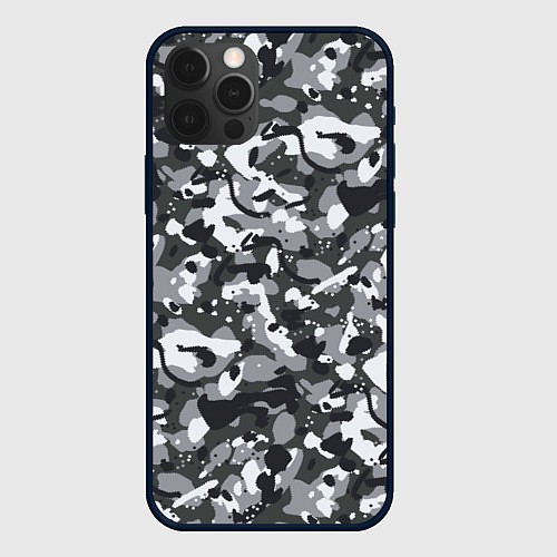 Чехол iPhone 12 Pro Max Серый пиксельный камуфляж / 3D-Черный – фото 1
