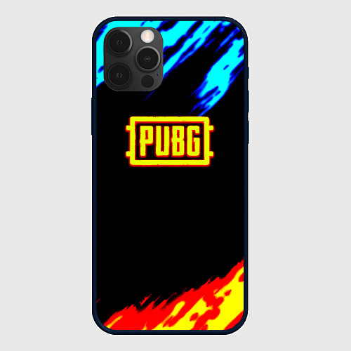 Чехол iPhone 12 Pro Max PUBG краски огонь и лёд / 3D-Черный – фото 1