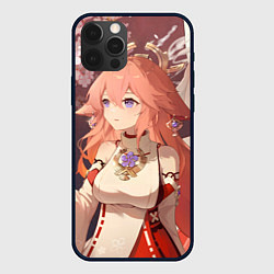 Чехол для iPhone 12 Pro Max Genshin Impact Яэ Miko smile kitsune, цвет: 3D-черный