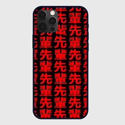 Чехол iPhone 12 Pro Max Anime иероглифы Senpai pattern