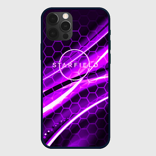 Чехол iPhone 12 Pro Max Starfield game logo neon / 3D-Черный – фото 1