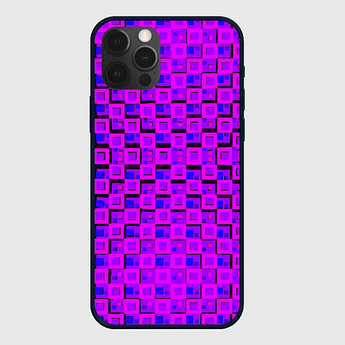 Чехол iPhone 12 Pro Max Фиолетовые квадраты на чёрном фоне / 3D-Черный – фото 1