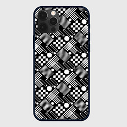 Чехол iPhone 12 Pro Max Черно белый узор из геометрических фигур
