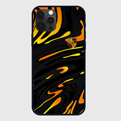 Чехол для iPhone 12 Pro Max Porsche - Желтые разводы, цвет: 3D-черный