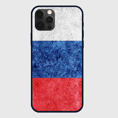 Чехол iPhone 12 Pro Max Флаг России разноцветный / 3D-Черный – фото 1