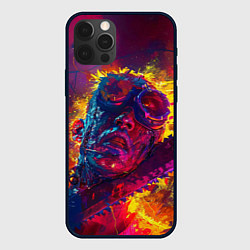 Чехол iPhone 12 Pro Max Человек с пилой в брызгах краски