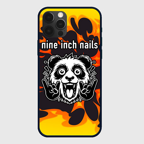 Чехол iPhone 12 Pro Max Nine Inch Nails рок панда и огонь / 3D-Черный – фото 1
