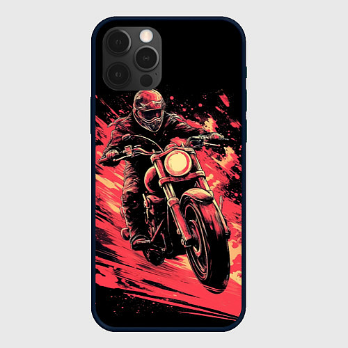 Чехол iPhone 12 Pro Max Мотокросс красные брызги / 3D-Черный – фото 1
