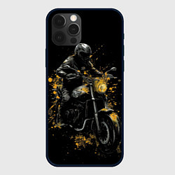 Чехол для iPhone 12 Pro Max Мотоциклист и желтые кляксы, цвет: 3D-черный