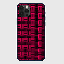 Чехол iPhone 12 Pro Max Тёмный розовый клетка-полоски