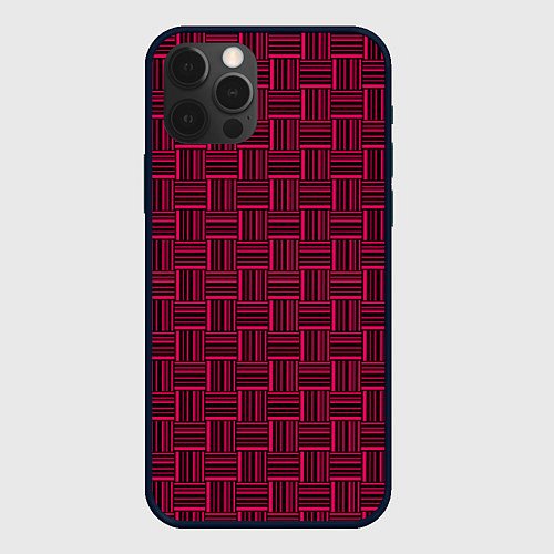 Чехол iPhone 12 Pro Max Тёмный розовый клетка-полоски / 3D-Черный – фото 1