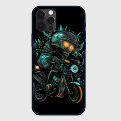 Чехол для iPhone 12 Pro Max Скелет на мото арт, цвет: 3D-черный