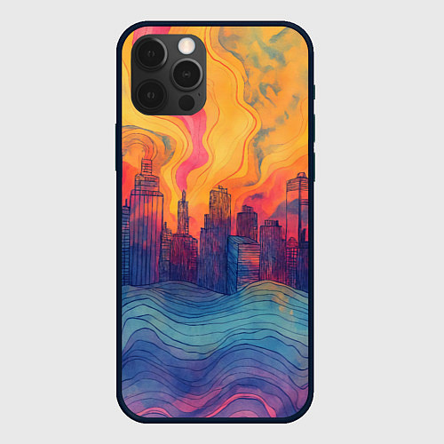 Чехол iPhone 12 Pro Max Абстрактный город в волнах красок / 3D-Черный – фото 1