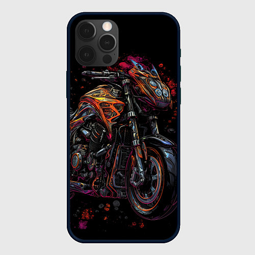 Чехол iPhone 12 Pro Max Темный мотоцикл на черном фоне / 3D-Черный – фото 1
