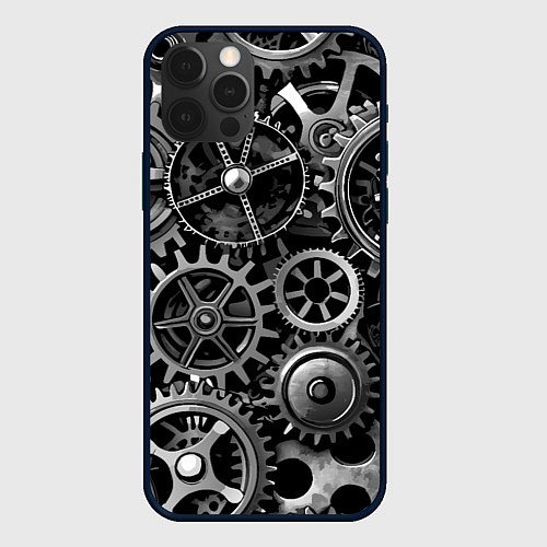 Чехол iPhone 12 Pro Max Стимпанк стальные механизмы паттерн / 3D-Черный – фото 1