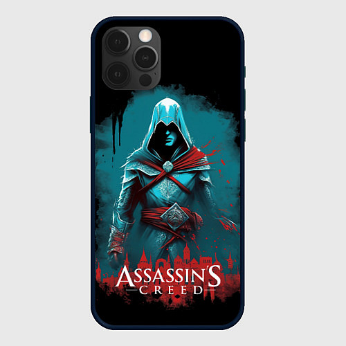 Чехол iPhone 12 Pro Max Assassins creed синий дым / 3D-Черный – фото 1