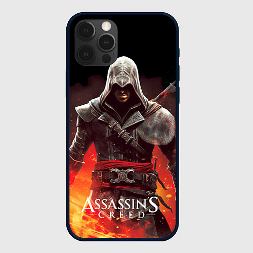 Чехол iPhone 12 Pro Max Assassins creed огненный фон вокруг / 3D-Черный – фото 1