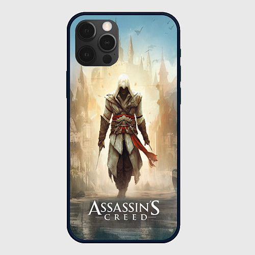 Чехол iPhone 12 Pro Max Assassins creed на фоне дворца / 3D-Черный – фото 1