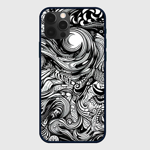 Чехол iPhone 12 Pro Max Черные и белые абстрактные узоры / 3D-Черный – фото 1