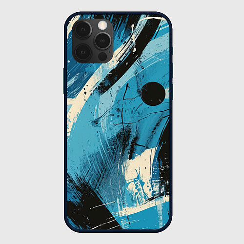 Чехол iPhone 12 Pro Max Синие белые черные мазки краски / 3D-Черный – фото 1