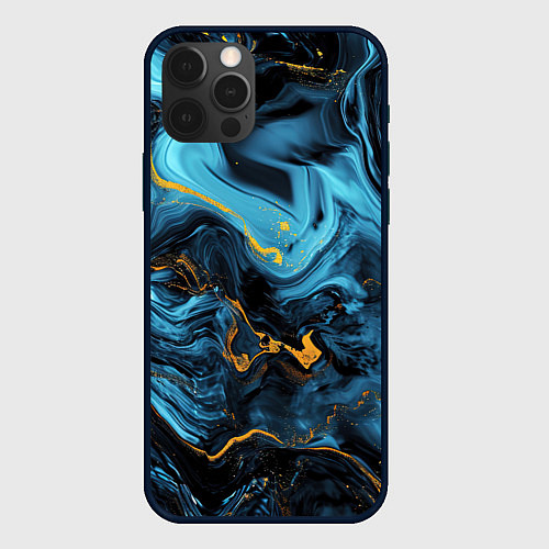 Чехол iPhone 12 Pro Max Синяя абстракция с золотым напылением / 3D-Черный – фото 1
