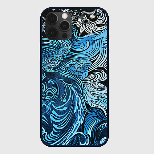 Чехол iPhone 12 Pro Max Синие и белые абстрактные узоры / 3D-Черный – фото 1