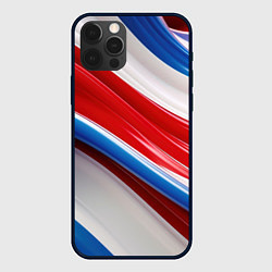 Чехол iPhone 12 Pro Max Объемные волны абстракции красно-сине-белые