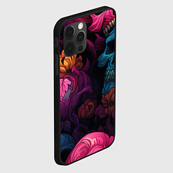 Чехол для iPhone 12 Pro Max Яркие цветы с черепами, цвет: 3D-черный — фото 2