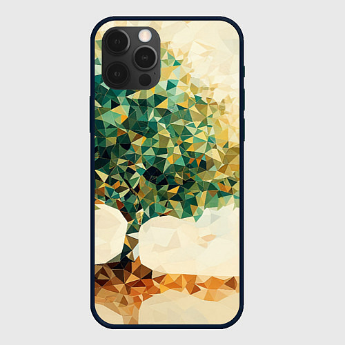 Чехол iPhone 12 Pro Max Многоугольное дерево с листьями / 3D-Черный – фото 1
